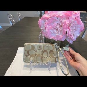 Coach wristlet, pouch, canvas w/leather trim